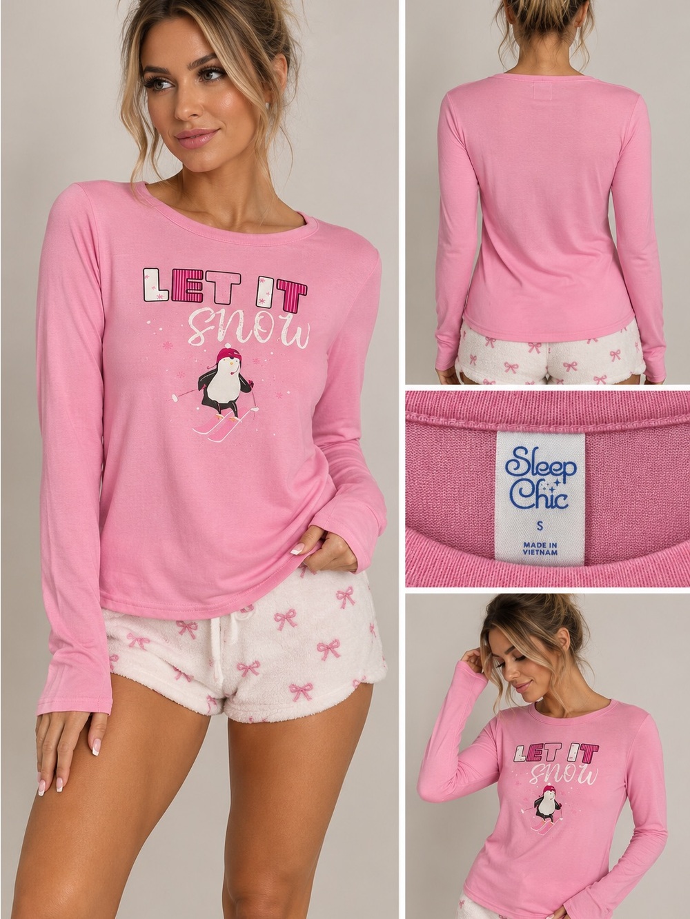 Sleep Chic Pink "Let It Snow" Long-Sleeve Pajama Top